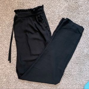Black chiffon tie/ruffle waist dress pants NWOT